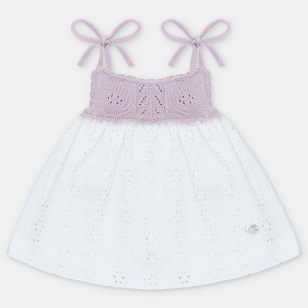VESTIDO DE BEBÉ NIÑA COMBINADO CON TELA BORDADA CALADA