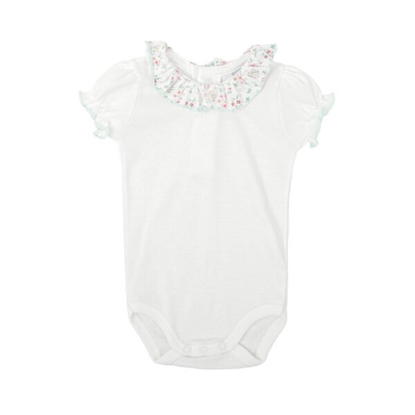 CONJUNTO RECIÉN NACIDO CUELLO VOLANTE DE FLORES DE BABIDU