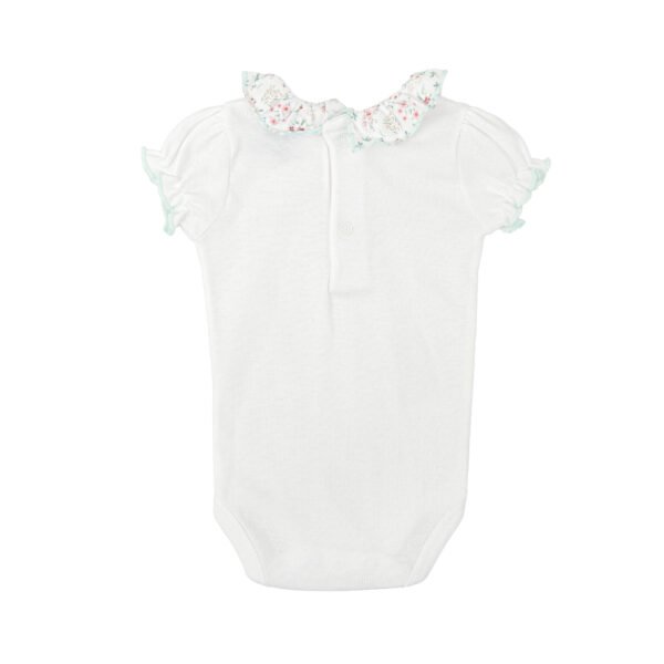 CONJUNTO RECIÉN NACIDO CUELLO VOLANTE DE FLORES DE BABIDU