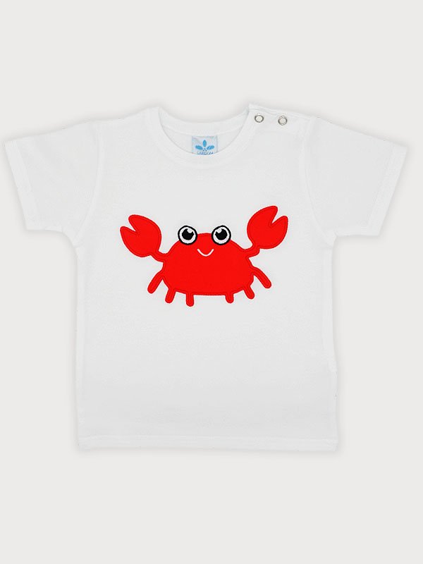 CAMISETA CANGREJO CONJUNTO CAMISETA Y BAÑADOR NIÑO CON CANGREJO Y RAYAS DE SARDON