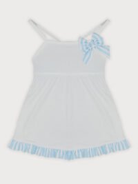 CONJUNTO DE BRAGUITA Y VESTIDO DE BAÑO PARA NIÑA CON LAZO CELESTE DE SARDON